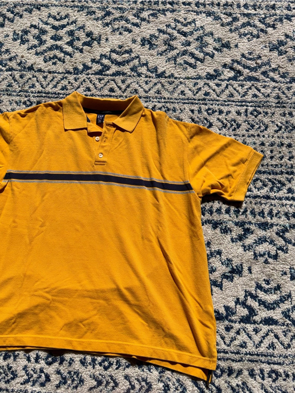 GAP Men's Mustard Polo with Navy Contrast Stripe